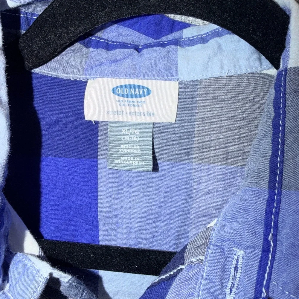 Old Navy Boys Blue and White Checkered Shirt XL 14-16